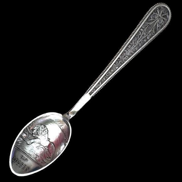Lion of Luzern KFK 800 Silver Spoon Filigree Handle 1800s European Souvenir - Picture 1 of 13